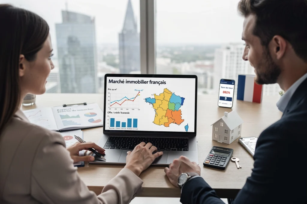 Un couple analyse le marche immobilier français