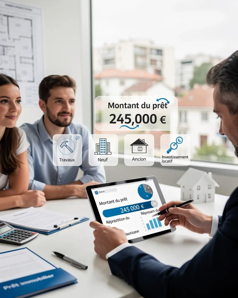 un couple discute de prêt immobilier avec un courtier